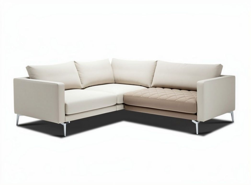 Corner sectional sofa in beige faux leather with removable cushions 200 x 90 x 80cm