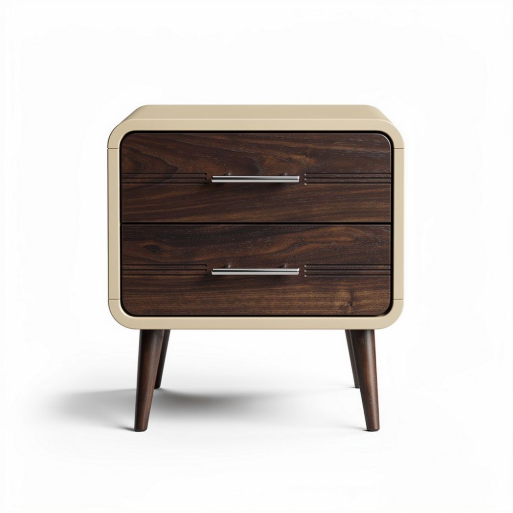 Wooden nightstand with two drawers in cream and walnut finish 50 x 40 x 45cm
