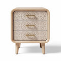 Wooden nightstand with geometric design and three storage drawers 45 x 40 x 60cm