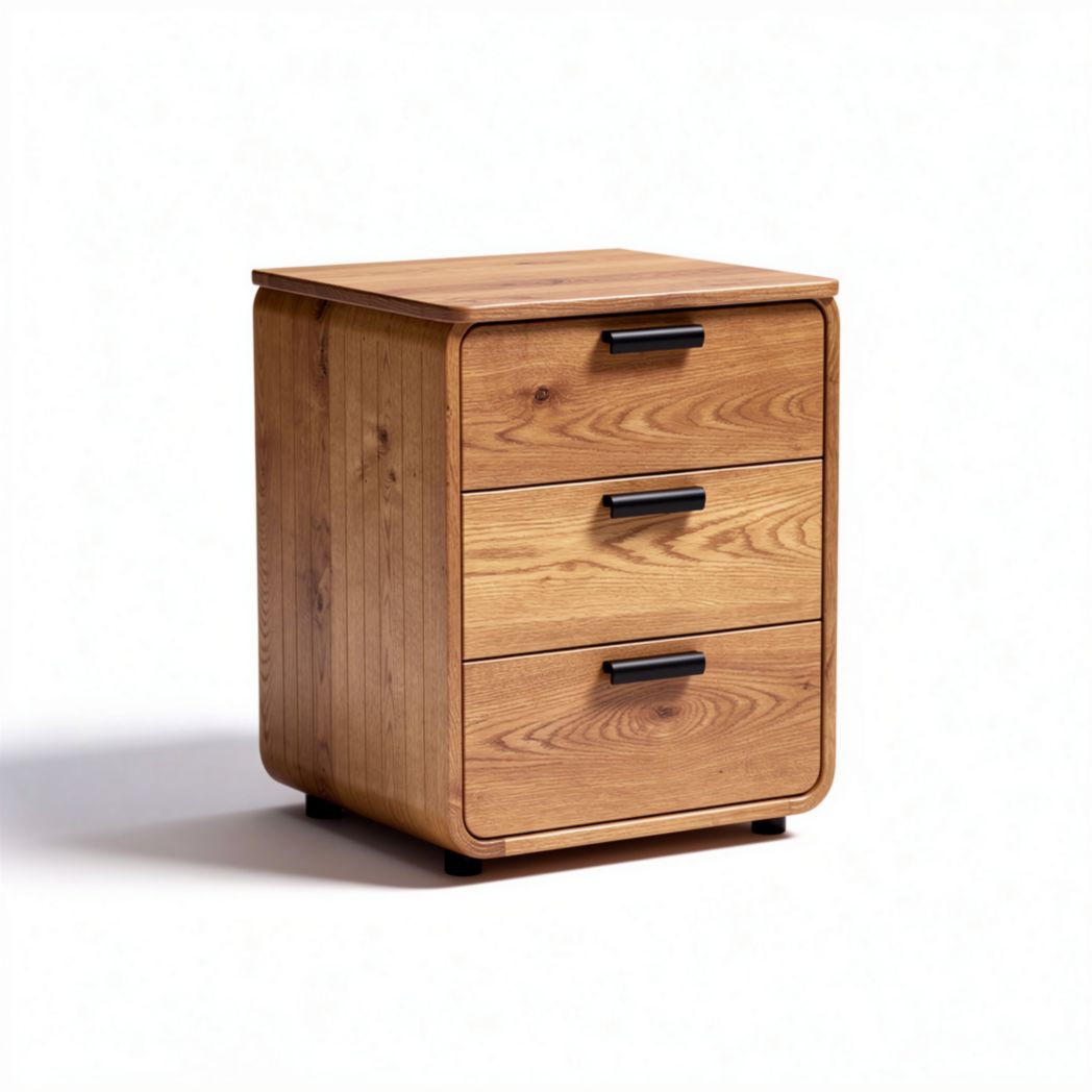 Wooden nightstand with three drawers in natural oak finish 45 x 40 x 45cm