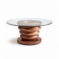 Glass top coffee table with spiral wooden base 80 x 80 x 45cm
