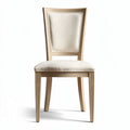 Wooden dining chair with upholstered seat in beige fabric 45 x 45 x 90cm