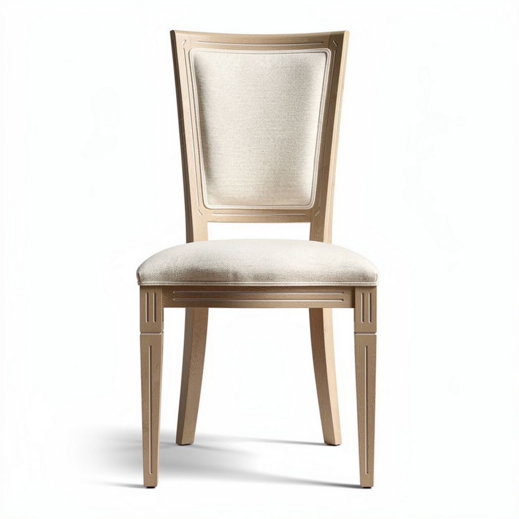 Wooden dining chair with upholstered seat in beige fabric 45 x 45 x 90cm