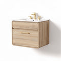 Wall-mounted bathroom vanity cabinet with washbasin in oak finish 60 x 45 x 20cm