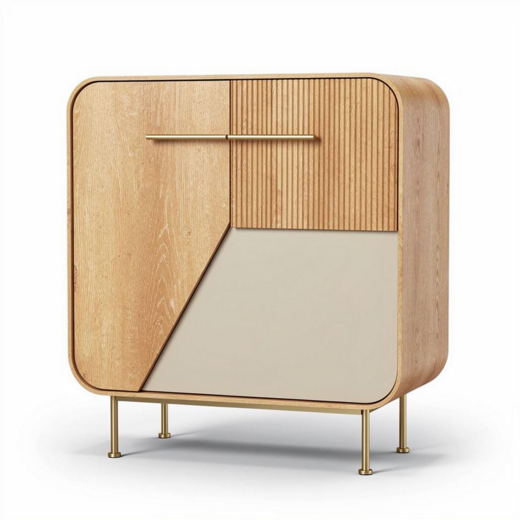 Wooden sideboard with metal legs in natural finish and modern design 80 x 40 x 85cm