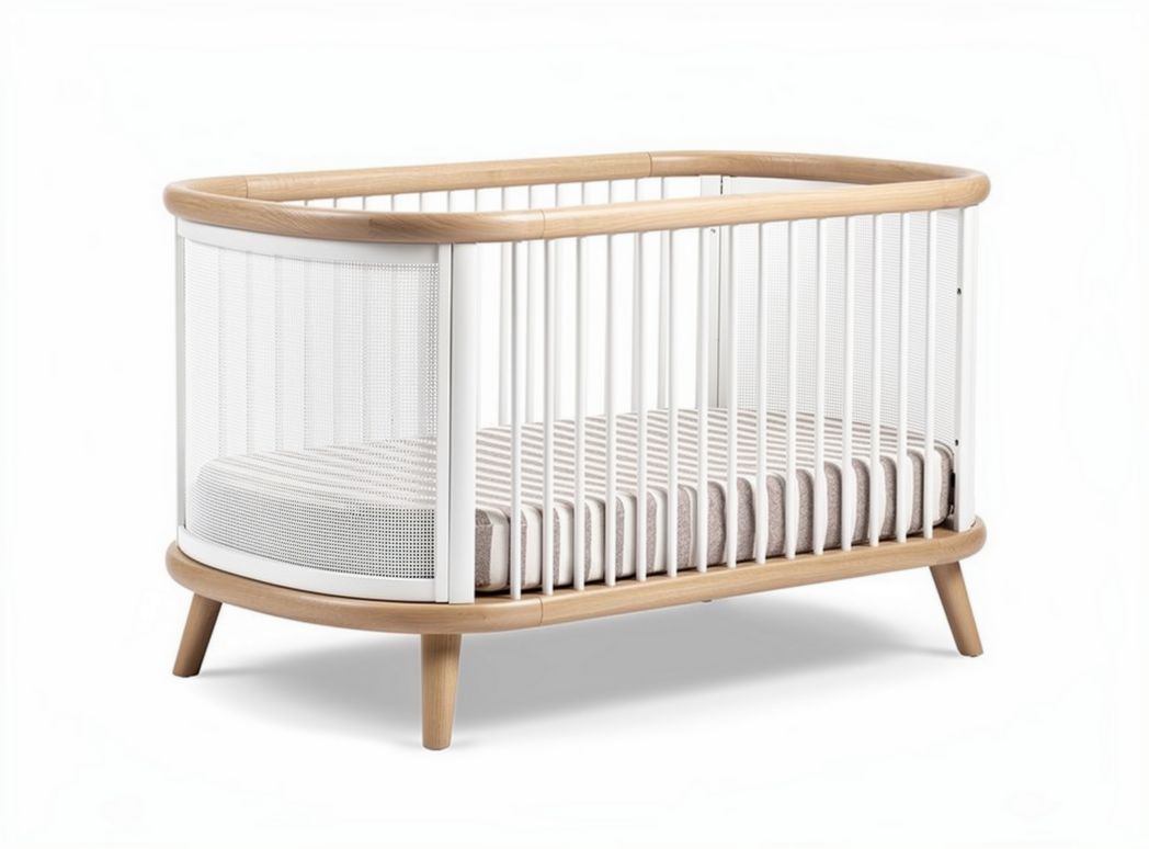 Wooden baby crib with breathable mesh sides and mattress included 120 x 60 x 75cm