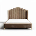 Velvet upholstered platform bed with curved headboard and gold legs 200 x 160 x 120cm