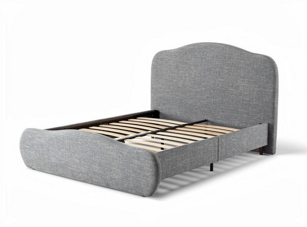 Upholstered platform bed frame with wood slat support in gray fabric 200 x 160 x 100cm