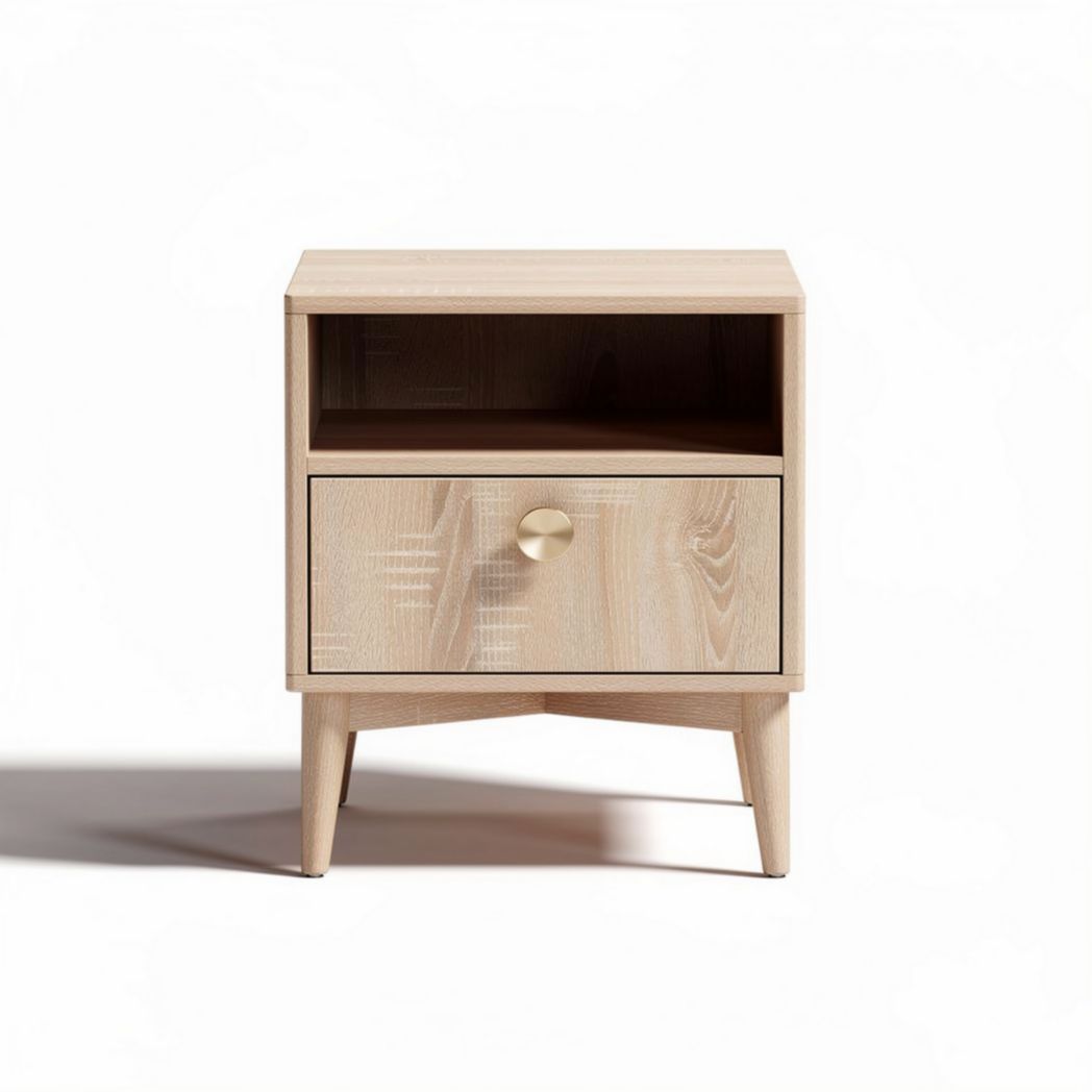 Wooden nightstand with drawer and open shelf in natural finish 45 x 40 x 50cm