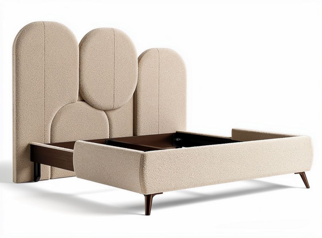 Upholstered bed frame with storage in neutral beige fabric 200 x 160 x 100cm
