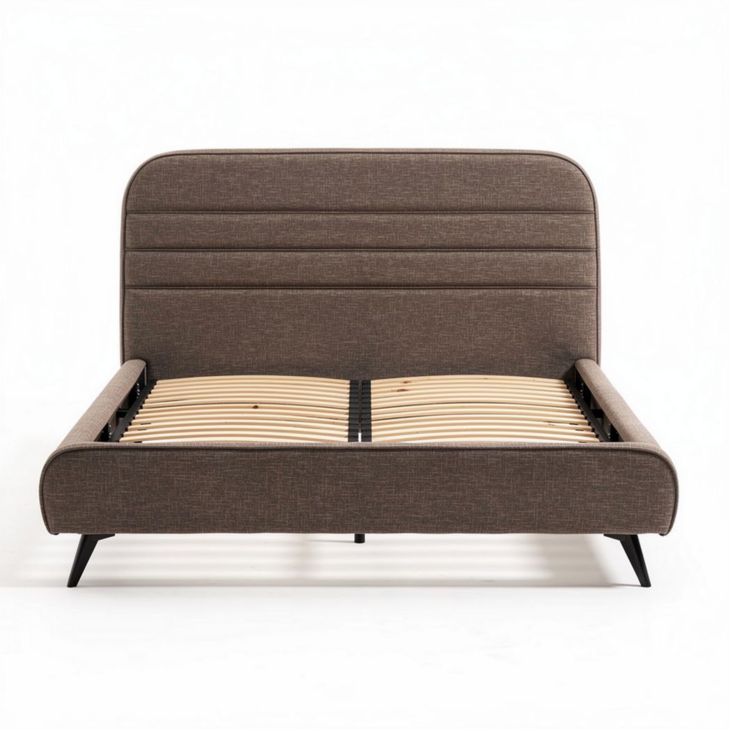 Upholstered bed frame with wooden slats in brown 200 x 160 x 100cm