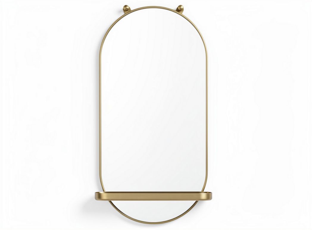 Brushed gold metal framed mirror with shelf 60 x 30 x 3cm