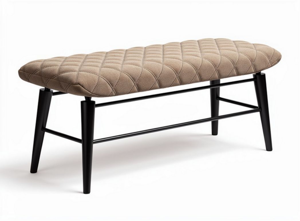 Fabric upholstered bench with tufted design and black wooden legs 100 x 40 x 45cm